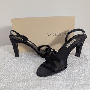Ann Taylor Black Satin Strappy Heels